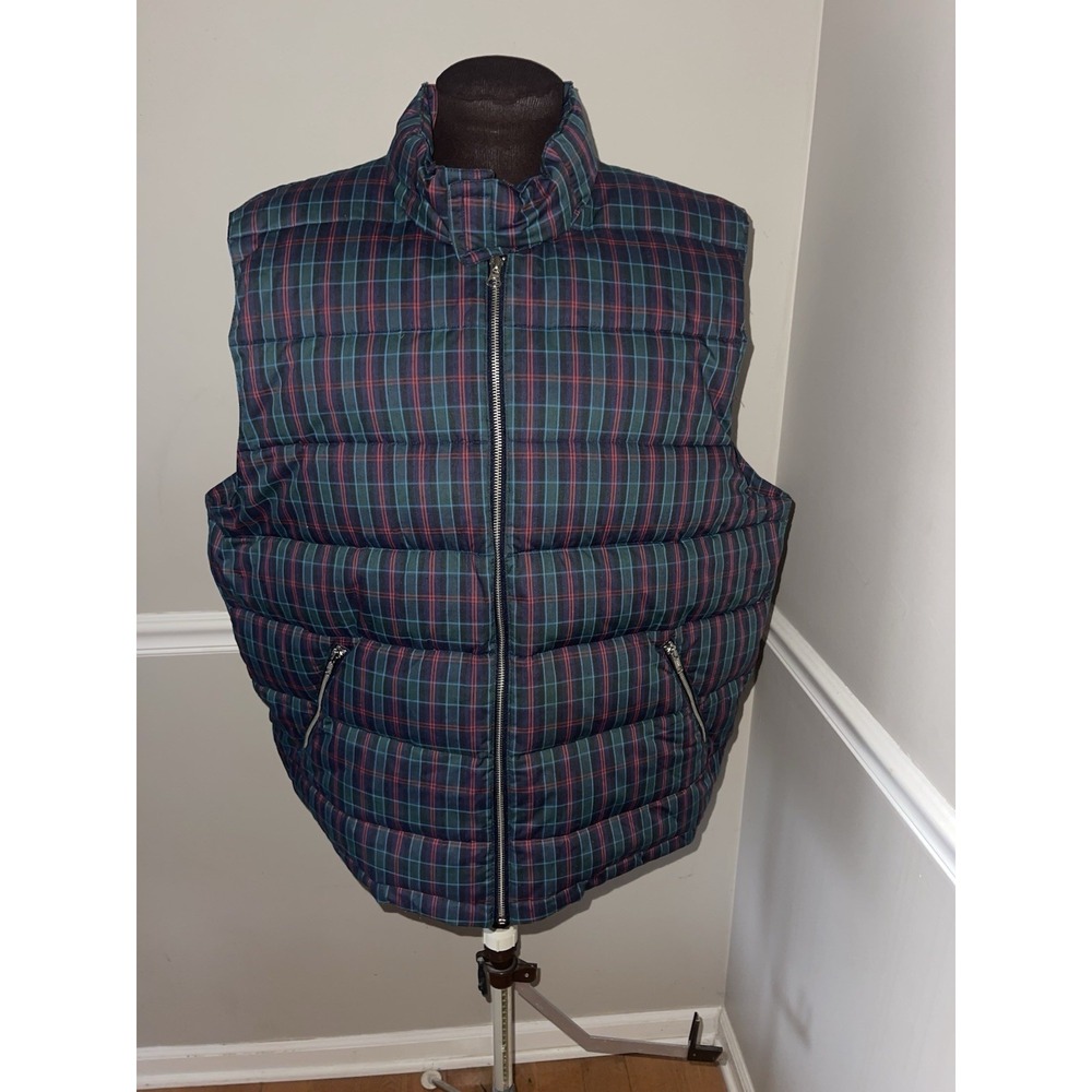 Daniel Cremieux‎ Sport Down Filled Puffer Zip Vest Mens XL Blue Tartan Plaid